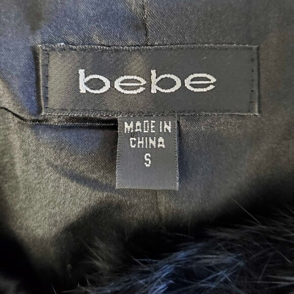 Vintage Y2K BEBE Black 100% Rabbit Fur Silk Bow Crop Bolero Shawl Jacket S - Picture 4 of 10